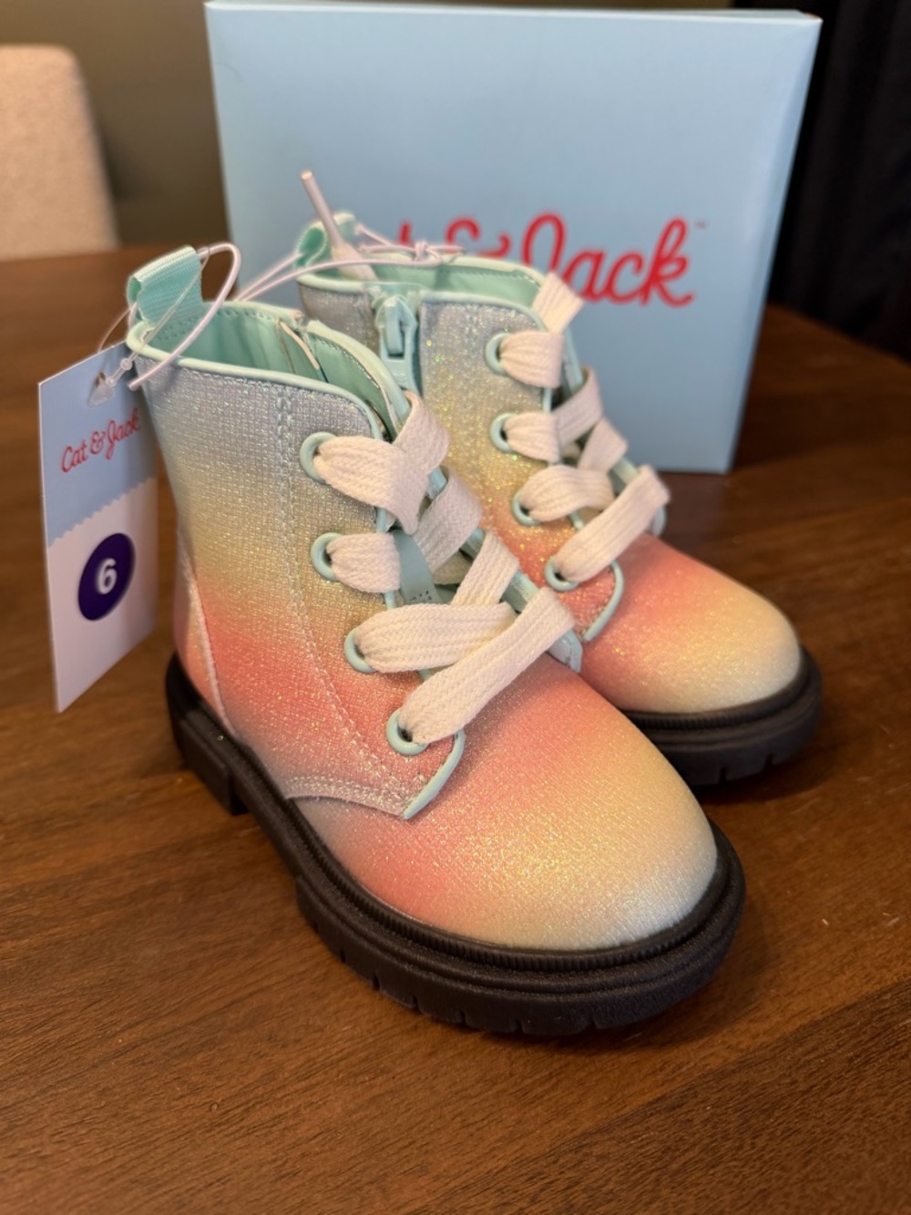 Cat & Jack™ Toddler Girls' Amaya Lace-Up Rainbow Glitter Combat Boots- Size 6